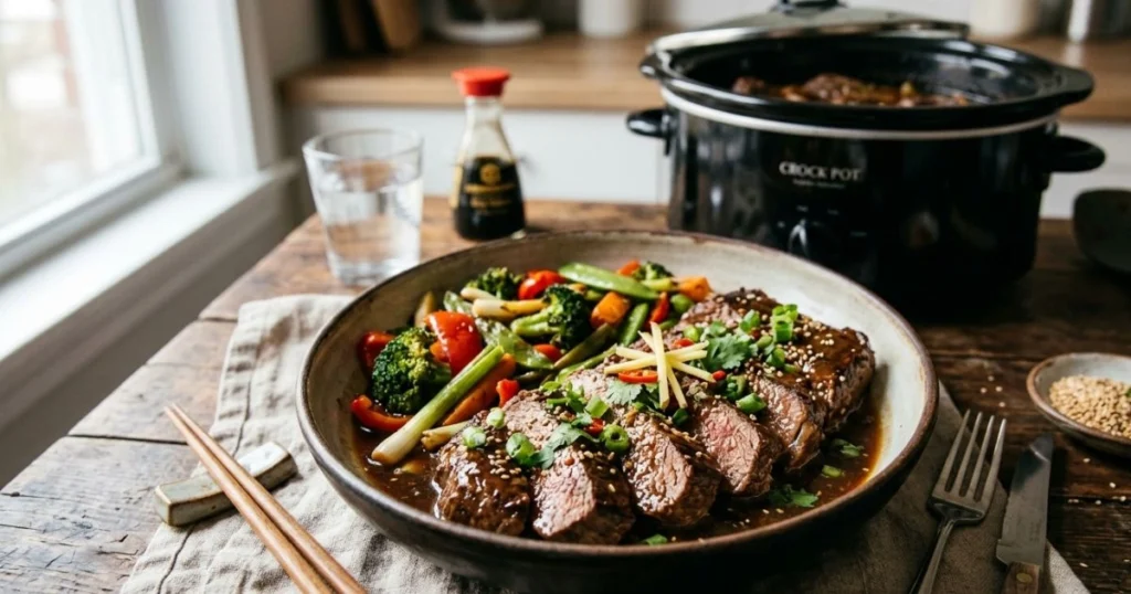 Asian-Inspired Soy Ginger Flat Iron Steak Crock Pot