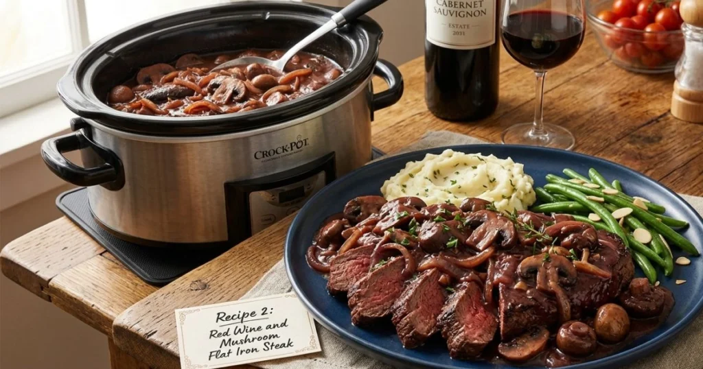 Red Wine and Mushroom Flat Iron Steak Crock Pot