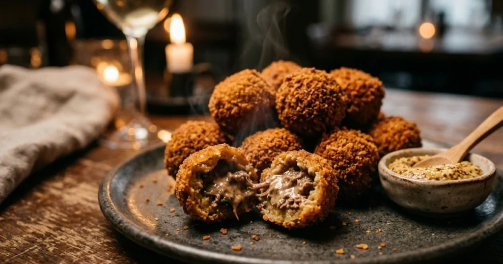Crispy baked bitterballen croquette bites, an easy Dutch snack recipe to make at home