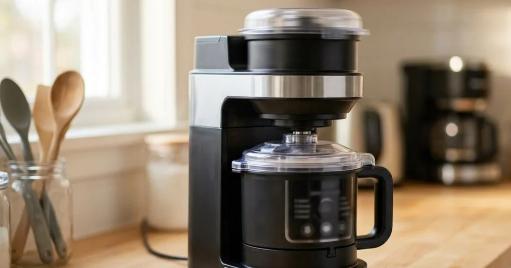 Ninja Creami machine spinning a frozen pint into smooth, creamy ice cream